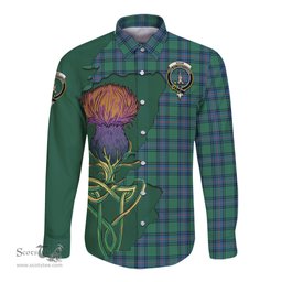 Scottish Shaw Ancient Clan Tartan Crest with Thistle and Scotland Map Tartan Long Sleeve Shirt Scottish Plaid Tartan Plaid - ScotsTee - scotstee.com