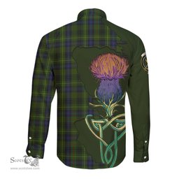 Scottish Stewart Hunting Clan Tartan Crest with Thistle and Scotland Map Tartan Long Sleeve Shirt Scottish Plaid Tartan Plaid - ScotsTee - scotstee.com