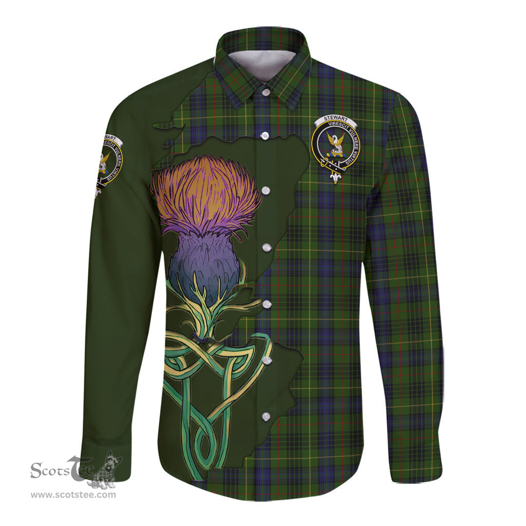 Scottish Stewart Hunting Clan Tartan Crest with Thistle and Scotland Map Tartan Long Sleeve Shirt Scottish Plaid Tartan Plaid - ScotsTee - scotstee.com