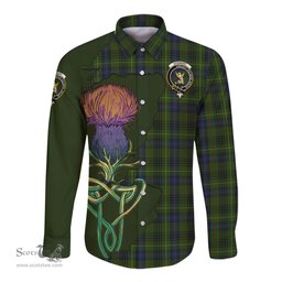 Scottish Stewart Hunting Clan Tartan Crest with Thistle and Scotland Map Tartan Long Sleeve Shirt Scottish Plaid Tartan Plaid - ScotsTee - scotstee.com