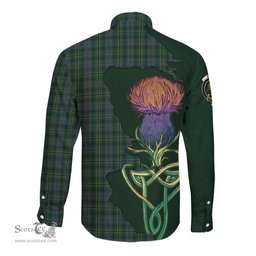 Scottish Scott Hunting Clan Tartan Crest with Thistle and Scotland Map Tartan Long Sleeve Shirt Scottish Plaid Tartan Plaid - ScotsTee - scotstee.com