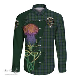 Scottish Scott Hunting Clan Tartan Crest with Thistle and Scotland Map Tartan Long Sleeve Shirt Scottish Plaid Tartan Plaid - ScotsTee - scotstee.com