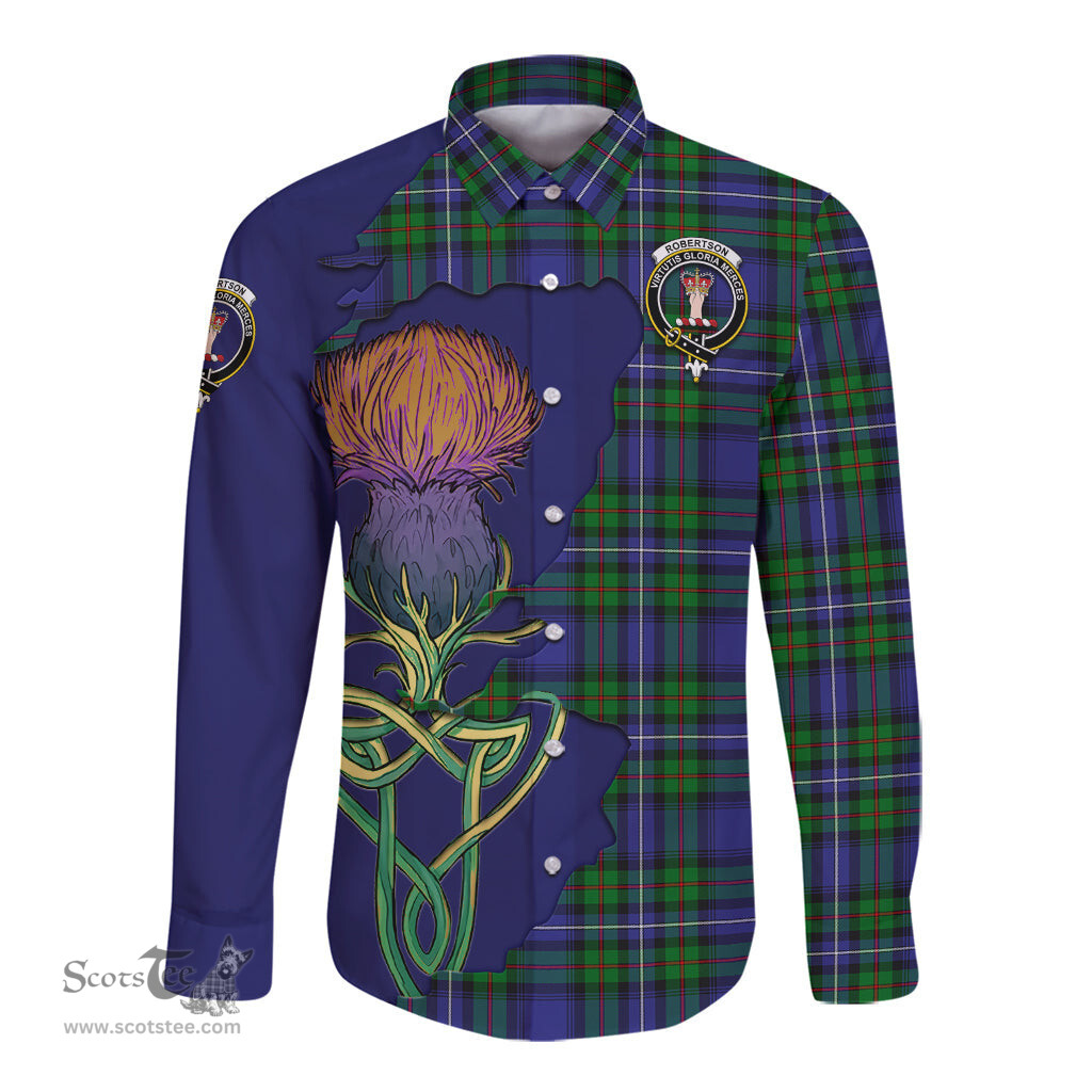 Scottish Robertson Hunting Modern Clan Tartan Crest with Thistle and Scotland Map Tartan Long Sleeve Shirt Scottish Plaid Tartan Plaid - ScotsTee - scotstee.com