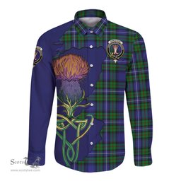 Scottish Robertson Hunting Modern Clan Tartan Crest with Thistle and Scotland Map Tartan Long Sleeve Shirt Scottish Plaid Tartan Plaid - ScotsTee - scotstee.com