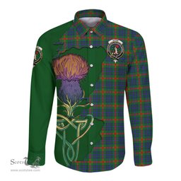 Scottish Aiton Clan Tartan Crest with Thistle and Scotland Map Tartan Long Sleeve Shirt Scottish Plaid Tartan Plaid - ScotsTee - scotstee.com