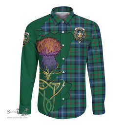 Scottish Urquhart Ancient Clan Tartan Crest with Thistle and Scotland Map Tartan Long Sleeve Shirt Scottish Plaid Tartan Plaid - ScotsTee - scotstee.com