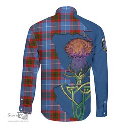 Scottish Trotter Clan Tartan Crest with Thistle and Scotland Map Tartan Long Sleeve Shirt Scottish Plaid Tartan Plaid - ScotsTee - scotstee.com