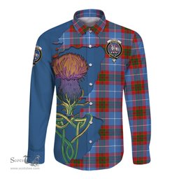 Scottish Trotter Clan Tartan Crest with Thistle and Scotland Map Tartan Long Sleeve Shirt Scottish Plaid Tartan Plaid - ScotsTee - scotstee.com