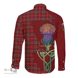 Scottish Stuart of Bute Clan Tartan Crest with Thistle and Scotland Map Tartan Long Sleeve Shirt Scottish Plaid Tartan Plaid - ScotsTee - scotstee.com