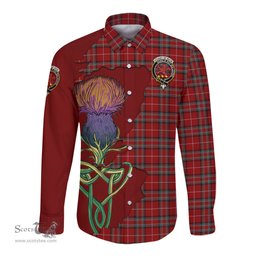 Scottish Stuart of Bute Clan Tartan Crest with Thistle and Scotland Map Tartan Long Sleeve Shirt Scottish Plaid Tartan Plaid - ScotsTee - scotstee.com
