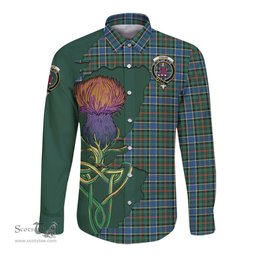 Scottish Ogilvie (Ogilvy) Hunting Ancient Clan Tartan Crest with Thistle and Scotland Map Tartan Long Sleeve Shirt Scottish Plaid Tartan Plaid - ScotsTee - scotstee.com