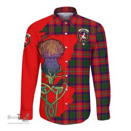 Scottish Riddell Clan Tartan Crest with Thistle and Scotland Map Tartan Long Sleeve Shirt Scottish Plaid Tartan Plaid - ScotsTee - scotstee.com