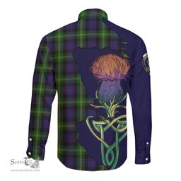 Scottish Watson Clan Tartan Crest with Thistle and Scotland Map Tartan Long Sleeve Shirt Scottish Plaid Tartan Plaid - ScotsTee - scotstee.com