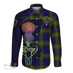 Scottish Moore Clan Tartan Crest with Thistle and Scotland Map Tartan Long Sleeve Shirt Scottish Plaid Tartan Plaid - ScotsTee - scotstee.com