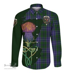 Scottish Wishart Hunting Clan Tartan Crest with Thistle and Scotland Map Tartan Long Sleeve Shirt Scottish Plaid Tartan Plaid - ScotsTee - scotstee.com