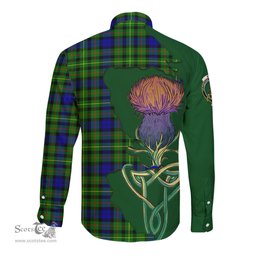 Scottish Rollo Modern Clan Tartan Crest with Thistle and Scotland Map Tartan Long Sleeve Shirt Scottish Plaid Tartan Plaid - ScotsTee - scotstee.com