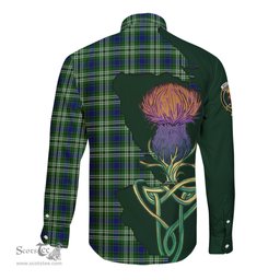 Scottish Spottiswood Clan Tartan Crest with Thistle and Scotland Map Tartan Long Sleeve Shirt Scottish Plaid Tartan Plaid - ScotsTee - scotstee.com
