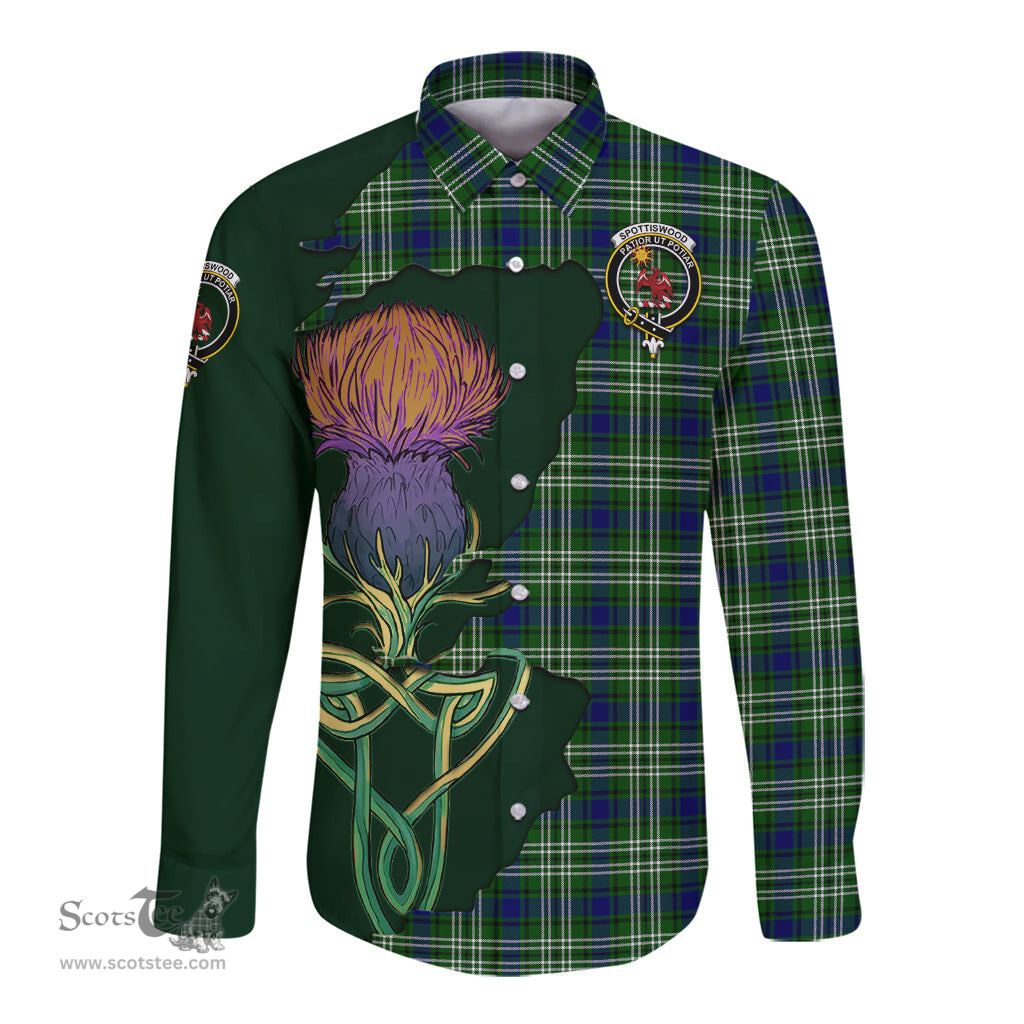 Scottish Spottiswood Clan Tartan Crest with Thistle and Scotland Map Tartan Long Sleeve Shirt Scottish Plaid Tartan Plaid - ScotsTee - scotstee.com