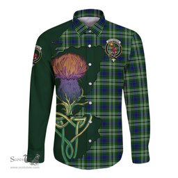 Scottish Spottiswood Clan Tartan Crest with Thistle and Scotland Map Tartan Long Sleeve Shirt Scottish Plaid Tartan Plaid - ScotsTee - scotstee.com
