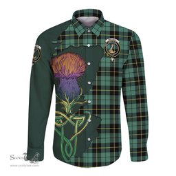 Scottish Wallace Hunting Ancient Clan Tartan Crest with Thistle and Scotland Map Tartan Long Sleeve Shirt Scottish Plaid Tartan Plaid - ScotsTee - scotstee.com