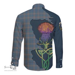 Scottish McKerrell of Hillhouse Dress Clan Tartan Crest with Thistle and Scotland Map Tartan Long Sleeve Shirt Scottish Plaid Tartan Plaid - ScotsTee - scotstee.com