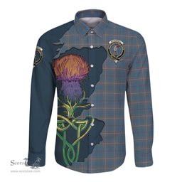 Scottish McKerrell of Hillhouse Dress Clan Tartan Crest with Thistle and Scotland Map Tartan Long Sleeve Shirt Scottish Plaid Tartan Plaid - ScotsTee - scotstee.com