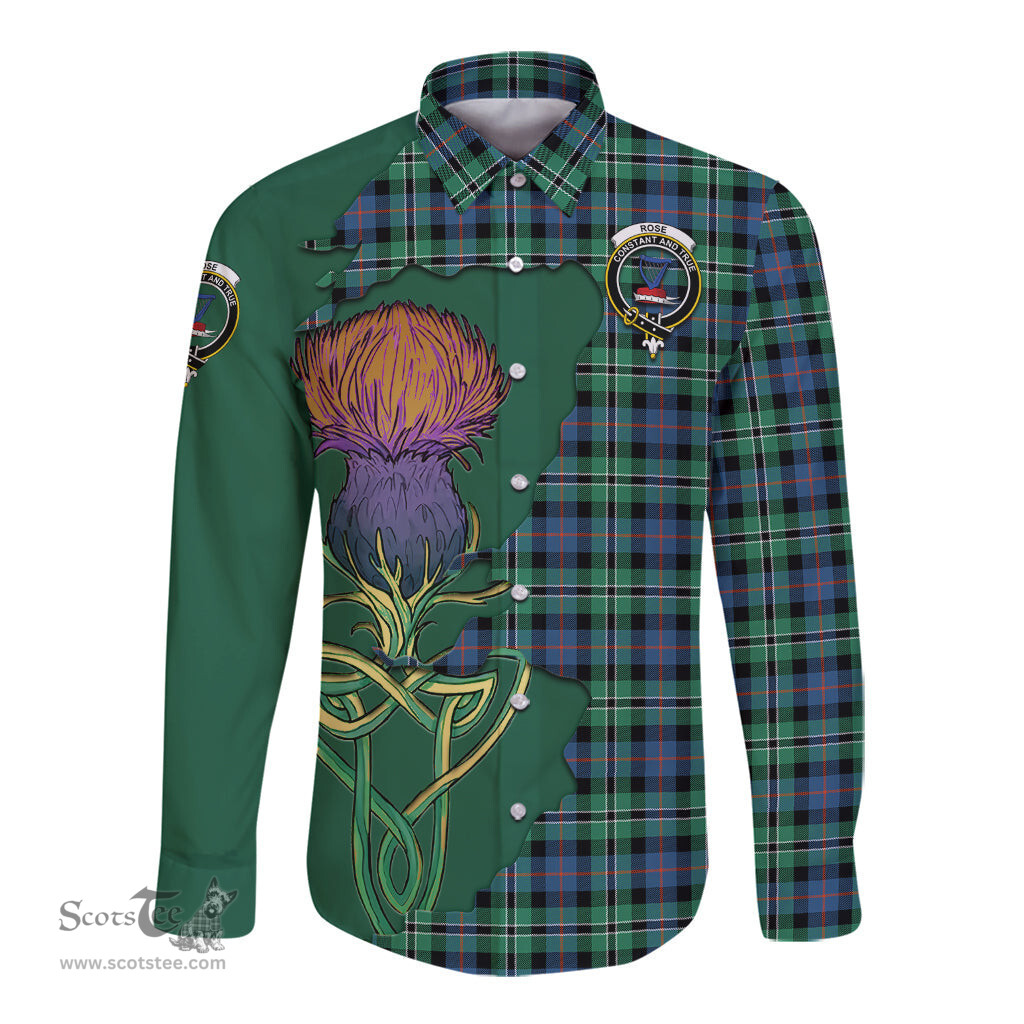 Scottish Rose Hunting Ancient Clan Tartan Crest with Thistle and Scotland Map Tartan Long Sleeve Shirt Scottish Plaid Tartan Plaid - ScotsTee - scotstee.com