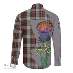 Scottish Stewart Dress Clan Tartan Crest with Thistle and Scotland Map Tartan Long Sleeve Shirt Scottish Plaid Tartan Plaid - ScotsTee - scotstee.com