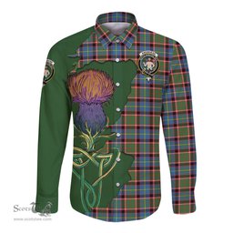 Scottish Aikenhead Clan Tartan Crest with Thistle and Scotland Map Tartan Long Sleeve Shirt Scottish Plaid Tartan Plaid - ScotsTee - scotstee.com