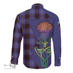 Scottish Rutherford Clan Tartan Crest with Thistle and Scotland Map Tartan Long Sleeve Shirt Scottish Plaid Tartan Plaid - ScotsTee - scotstee.com
