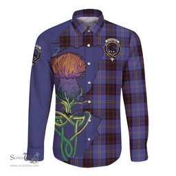 Scottish Rutherford Clan Tartan Crest with Thistle and Scotland Map Tartan Long Sleeve Shirt Scottish Plaid Tartan Plaid - ScotsTee - scotstee.com