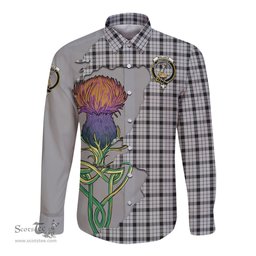 Scottish Wallace Dress Clan Tartan Crest with Thistle and Scotland Map Tartan Long Sleeve Shirt Scottish Plaid Tartan Plaid - ScotsTee - scotstee.com