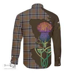 Scottish Thomson Camel Clan Tartan Crest with Thistle and Scotland Map Tartan Long Sleeve Shirt Scottish Plaid Tartan Plaid - ScotsTee - scotstee.com