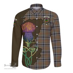 Scottish Thomson Camel Clan Tartan Crest with Thistle and Scotland Map Tartan Long Sleeve Shirt Scottish Plaid Tartan Plaid - ScotsTee - scotstee.com