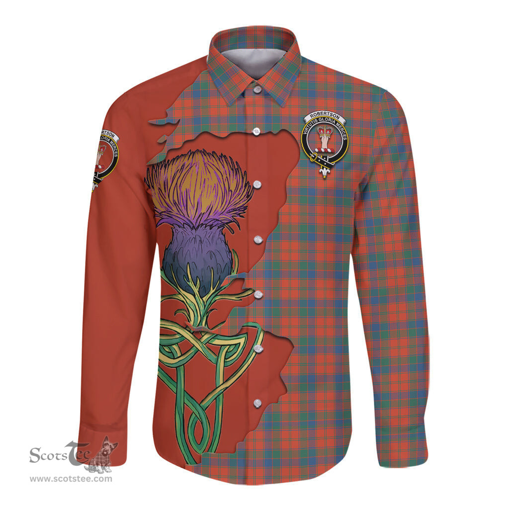 Scottish Robertson Ancient Clan Tartan Crest with Thistle and Scotland Map Tartan Long Sleeve Shirt Scottish Plaid Tartan Plaid - ScotsTee - scotstee.com