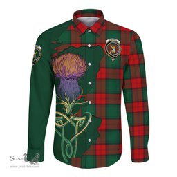 Scottish Stewart Atholl Modern Clan Tartan Crest with Thistle and Scotland Map Tartan Long Sleeve Shirt Scottish Plaid Tartan Plaid - ScotsTee - scotstee.com