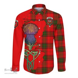 Scottish Maxtone Clan Tartan Crest with Thistle and Scotland Map Tartan Long Sleeve Shirt Scottish Plaid Tartan Plaid - ScotsTee - scotstee.com