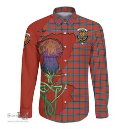 Scottish Sinclair Ancient Clan Tartan Crest with Thistle and Scotland Map Tartan Long Sleeve Shirt Scottish Plaid Tartan Plaid - ScotsTee - scotstee.com
