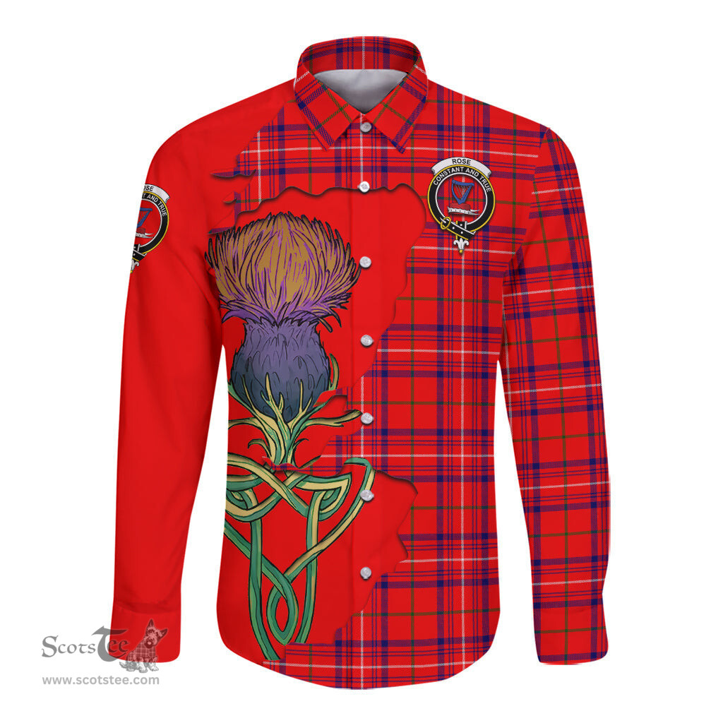 Scottish Rose Modern Clan Tartan Crest with Thistle and Scotland Map Tartan Long Sleeve Shirt Scottish Plaid Tartan Plaid - ScotsTee - scotstee.com
