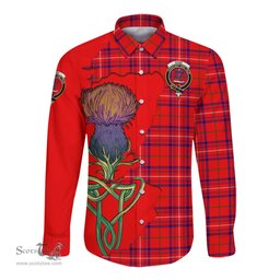 Scottish Rose Modern Clan Tartan Crest with Thistle and Scotland Map Tartan Long Sleeve Shirt Scottish Plaid Tartan Plaid - ScotsTee - scotstee.com