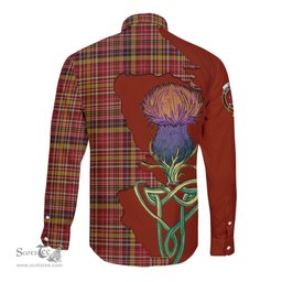 Scottish Ogilvie (Ogilvy) of Strathallan Clan Tartan Crest with Thistle and Scotland Map Tartan Long Sleeve Shirt Scottish Plaid Tartan Plaid - ScotsTee - scotstee.com