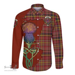 Scottish Ogilvie (Ogilvy) of Strathallan Clan Tartan Crest with Thistle and Scotland Map Tartan Long Sleeve Shirt Scottish Plaid Tartan Plaid - ScotsTee - scotstee.com