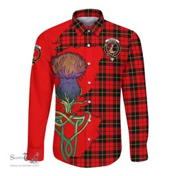 Scottish Wallace Hunting Red Clan Tartan Crest with Thistle and Scotland Map Tartan Long Sleeve Shirt Scottish Plaid Tartan Plaid - ScotsTee - scotstee.com