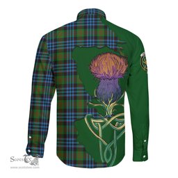 Scottish Newlands of Lauriston Clan Tartan Crest with Thistle and Scotland Map Tartan Long Sleeve Shirt Scottish Plaid Tartan Plaid - ScotsTee - scotstee.com