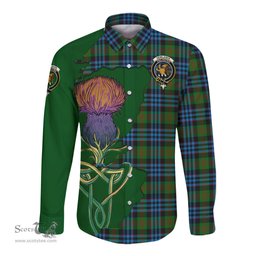 Scottish Newlands of Lauriston Clan Tartan Crest with Thistle and Scotland Map Tartan Long Sleeve Shirt Scottish Plaid Tartan Plaid - ScotsTee - scotstee.com