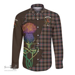 Scottish Sutherland Weathered Clan Tartan Crest with Thistle and Scotland Map Tartan Long Sleeve Shirt Scottish Plaid Tartan Plaid - ScotsTee - scotstee.com