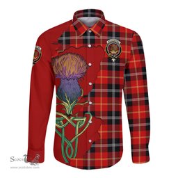 Scottish Majoribanks Clan Tartan Crest with Thistle and Scotland Map Tartan Long Sleeve Shirt Scottish Plaid Tartan Plaid - ScotsTee - scotstee.com