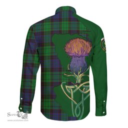 Scottish Stewart Old Modern Clan Tartan Crest with Thistle and Scotland Map Tartan Long Sleeve Shirt Scottish Plaid Tartan Plaid - ScotsTee - scotstee.com