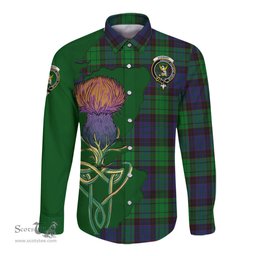 Scottish Stewart Old Modern Clan Tartan Crest with Thistle and Scotland Map Tartan Long Sleeve Shirt Scottish Plaid Tartan Plaid - ScotsTee - scotstee.com