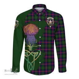 Scottish Urquhart Modern Clan Tartan Crest with Thistle and Scotland Map Tartan Long Sleeve Shirt Scottish Plaid Tartan Plaid - ScotsTee - scotstee.com